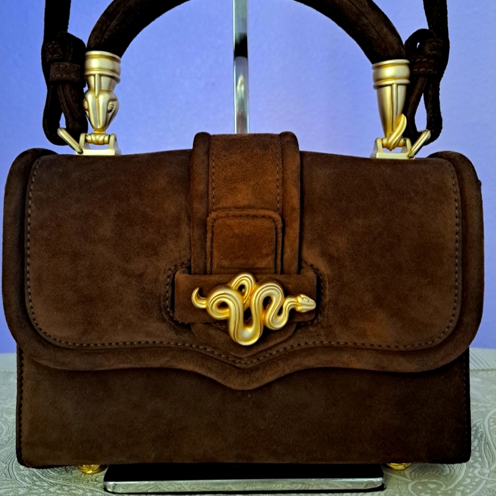 Barry Kieselstein-Cord Snake Brown Suede Cross Body Bag